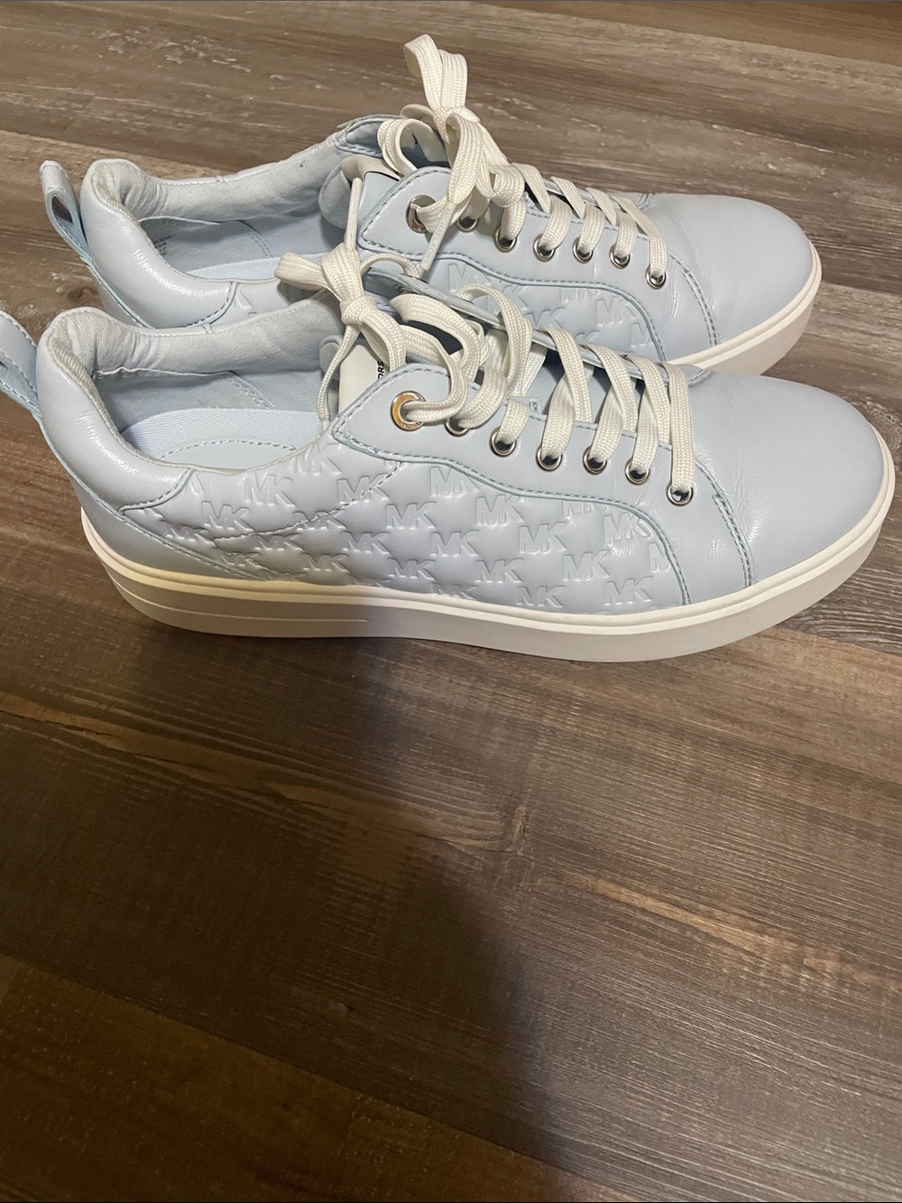 Michael Kors Pale Blue MK Embossed Platform Sneakers - Picture 9 of 9